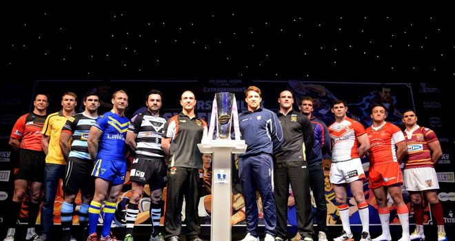 The team captains line up during the official launch of the 2014 season