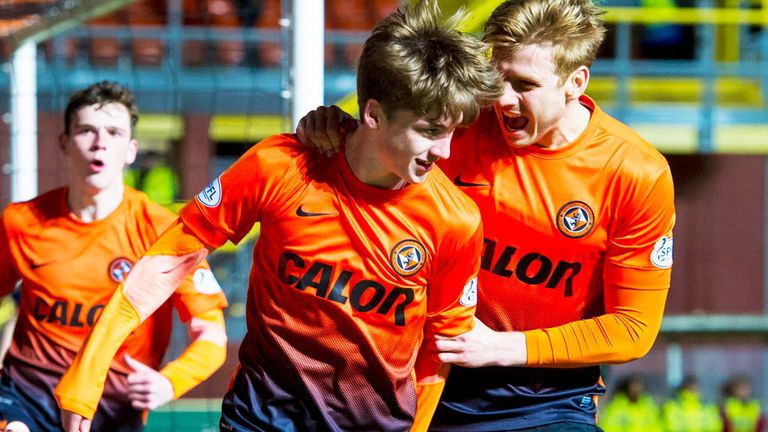 Ryan Gauld (c): Celebrates Dundee United's opening goal aganst Inverness Caley