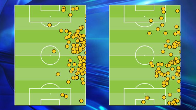 Johnson touches at Cardiff in March 2014 (left) and at Southampton in March 2013 (right)