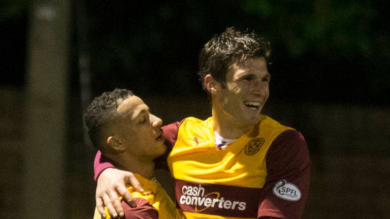 John Sutton: Celebrates Motherwell's second goal with Lionel Ainsworth