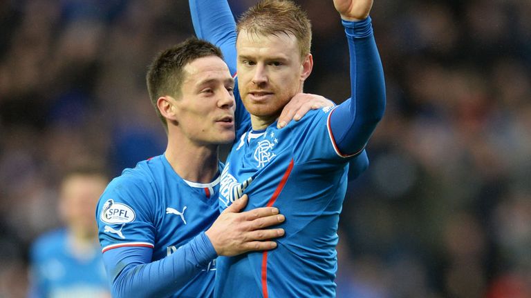 Steve Smith (r) and Ian Black: Celebrate the first goal at Ibrox