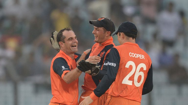 The Netherlands celebrate a wicket during their win over England in Bangladesh