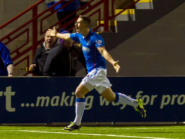 Fraser Aird celebrates opening the scoring