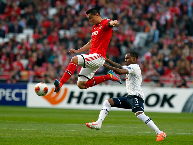 Oscar Cardozo jumps in the air