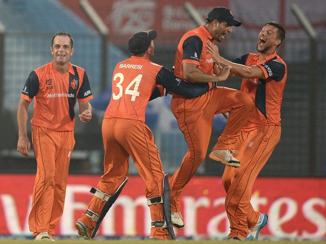 The Dutch celebrate a famous win over England