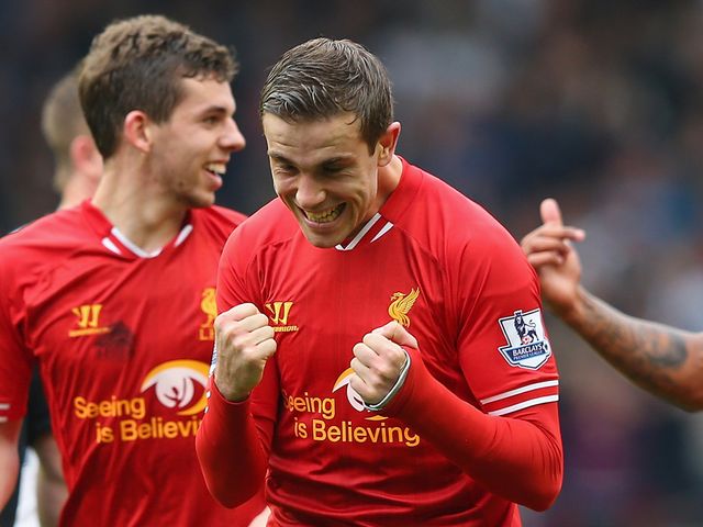 Jordan Henderson celebrates after scoring Liverpool's fourth