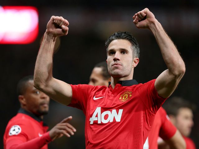 Robin van Persie celebrates his hat-trick goal