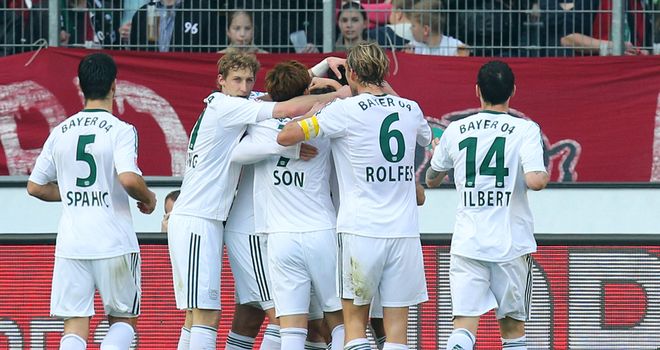Bayer Leverkusen celebrate Gonzalo Castro's goal