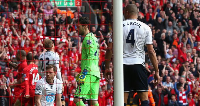 Younes Kaboul: Puts Liverpool ahead just two-minutes in