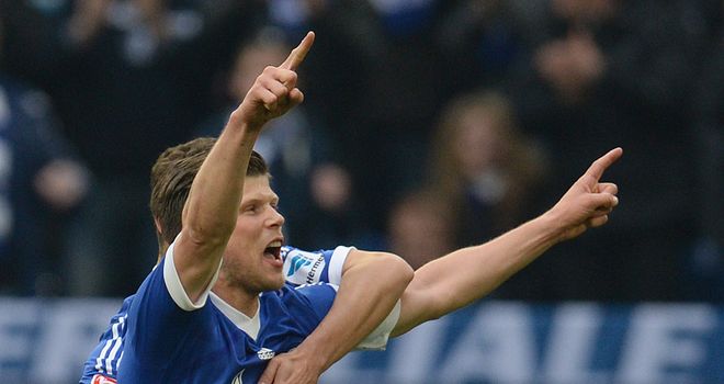Klaas-Jan Huntelaar celebrates a goal for Schalke