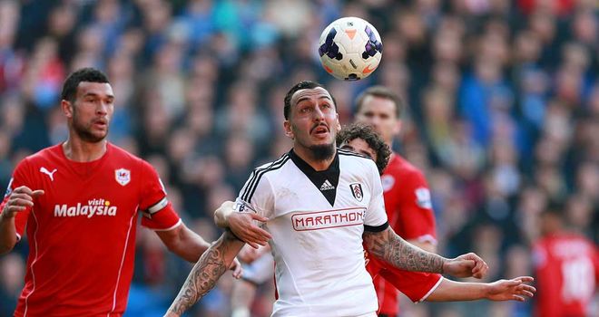 Kostas Mitroglou: Fulham striker in action against Cardiff