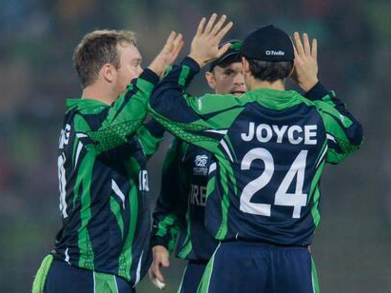 Ed Joyce celebrates an Irish wicket during the World Twenty20