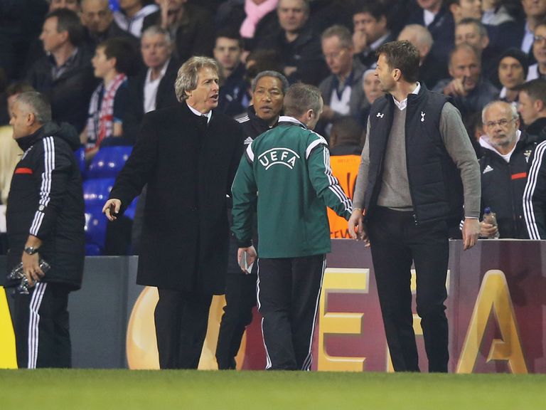 Jorge Jesus (l): Clashed with Tim Sherwood (r) last week in the Europa League