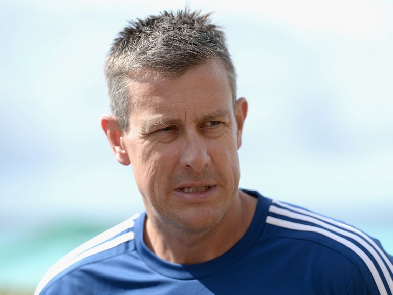 Ashley Giles speaks to the media in Bridgetown