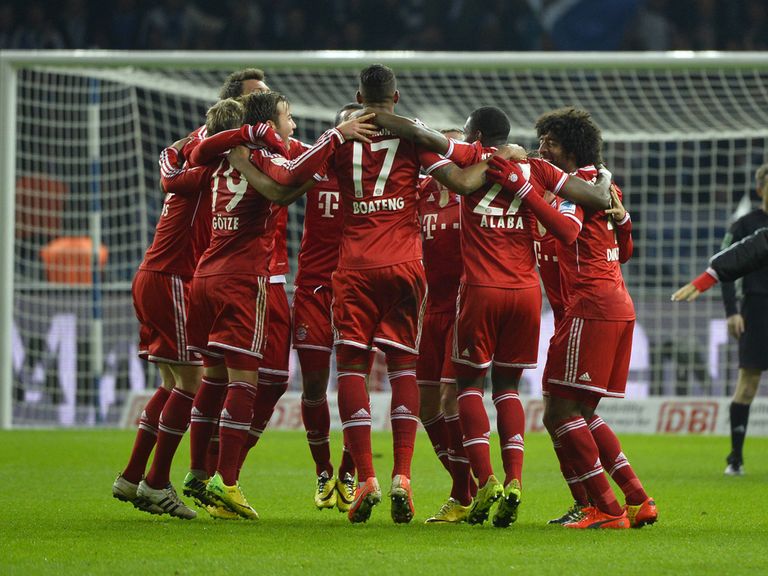 Bayern Munich's players celebrate after winning the league