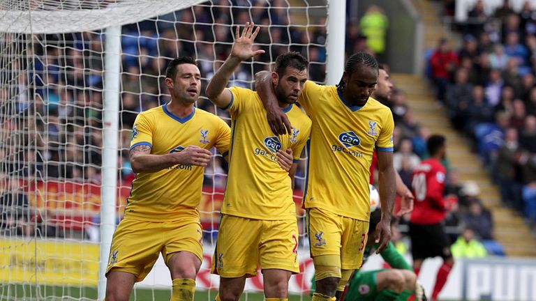 Crystal Palace celebrate Joe Ledley's goal in the 3-0 win over Cardiff