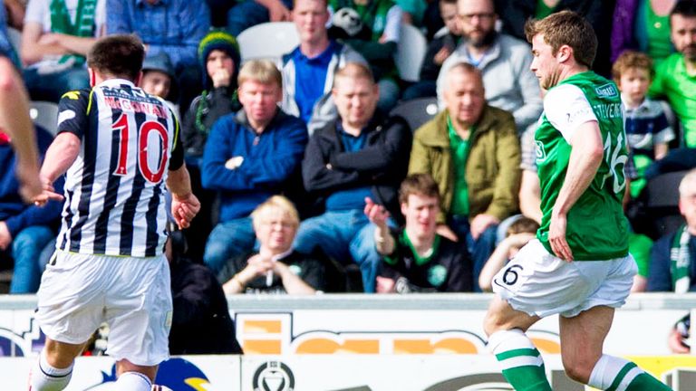 Paul McGowan scores St Mirren's second goal against Hibernian