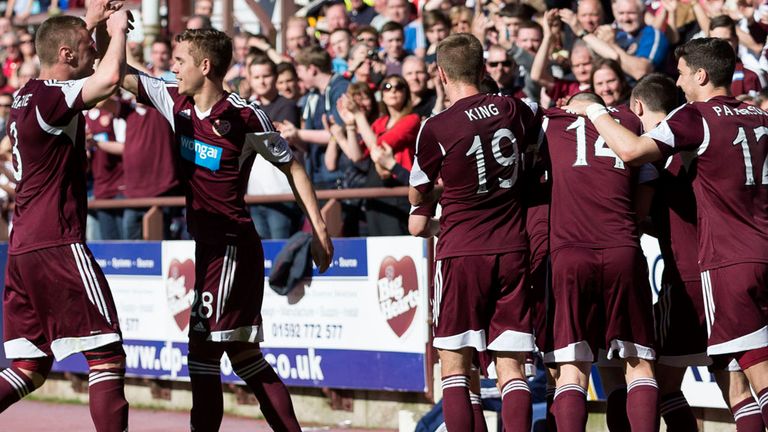 Celebrations at Tynecastle after hosts Hearts had taken the lead from the penalty spot