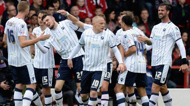 Scott Malone: Celebrates his goal for Millwall at Forest