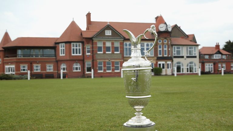 The Claret Jug in front of the Hoylake clubhouse