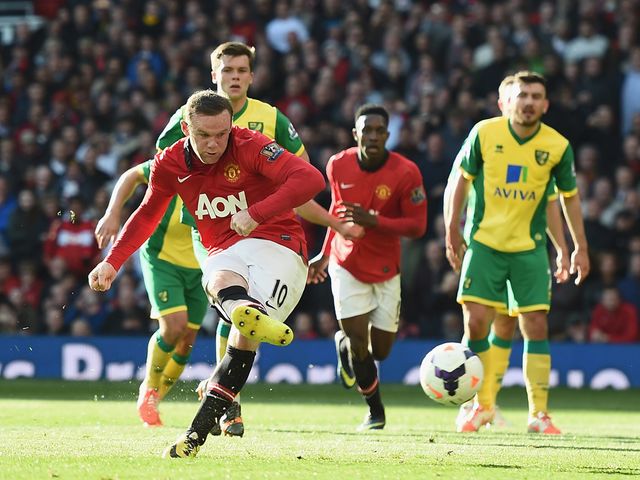 Wayne Rooney gives United the lead from the penalty spot.