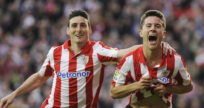 Athletic Bilbao's midfielder Ander Herrera celebrates