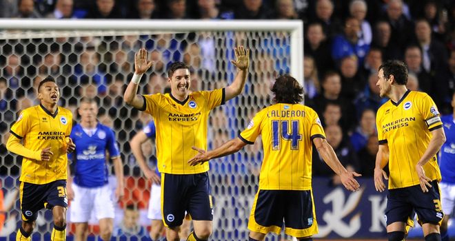 Stephen Ward celebrates his opening goal for Brighton