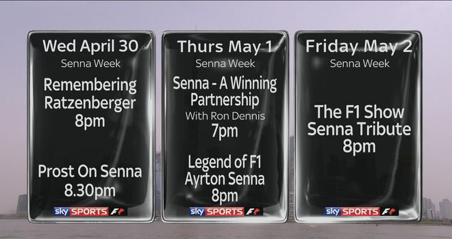 The F1 Show then rounds off the week with a Senna Special on Friday May 2nd at 8pm.