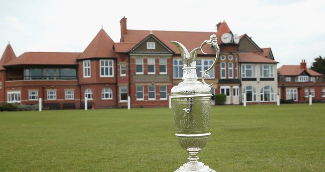 The Claret Jug in front of the Hoylake clubhouse