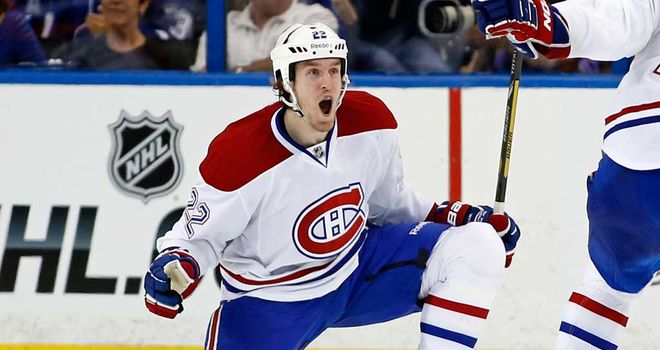 Dale Weise celebrates his winning goal for Montreal Canadiens