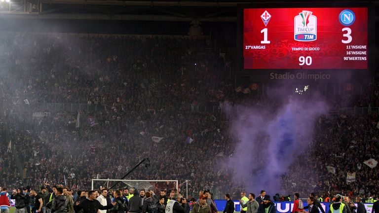 Napoli fans: On the pitch at the Coppa Italia final