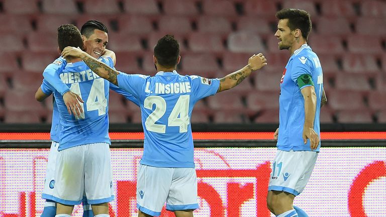 Jose Maria Callejon of Napoli celebrates