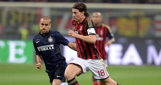 Riccardo Montolivo takes on Rodrigo Palacio