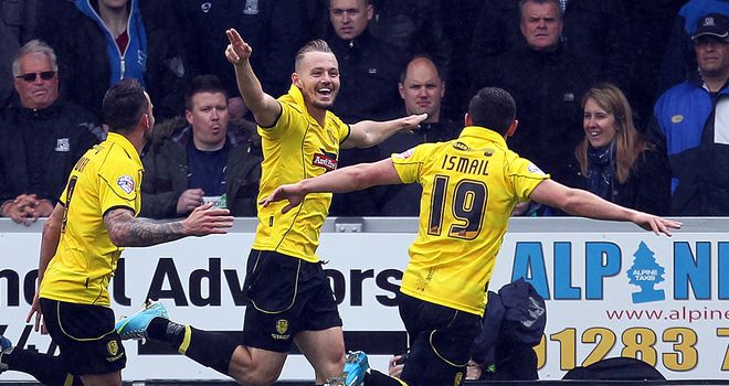 Adam McGurk: Celebrates the decisive goal for Burton