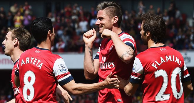 Olivier Giroud: Celebrates his goal for Arsenal
