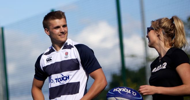 Exeter fly-half Henry Slade helps mark the launch of O2 Touch in universities nationwide