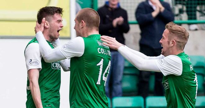 Sam Stanton: Celebrates vital equaliser for Hibs at Easter Road