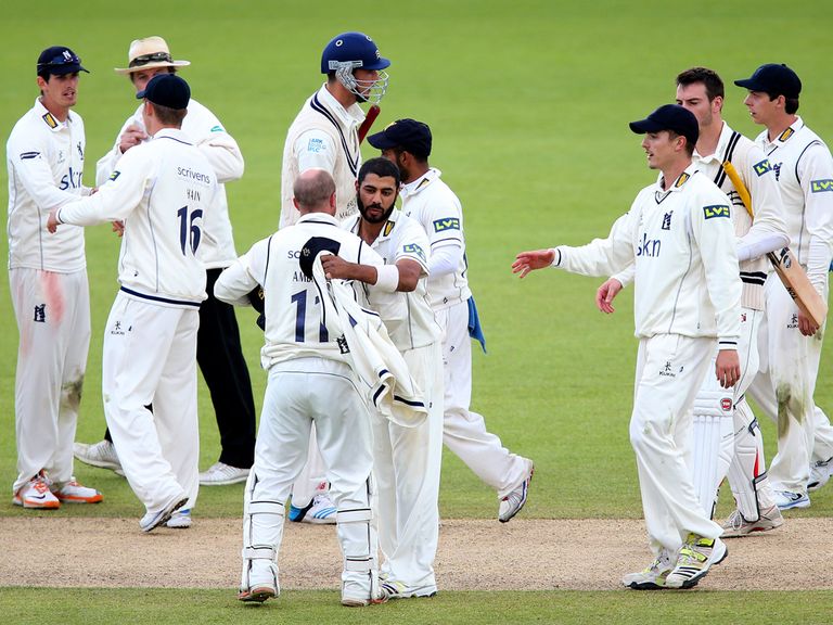 Warwickshire celebrate their three-day win at Edgbaston