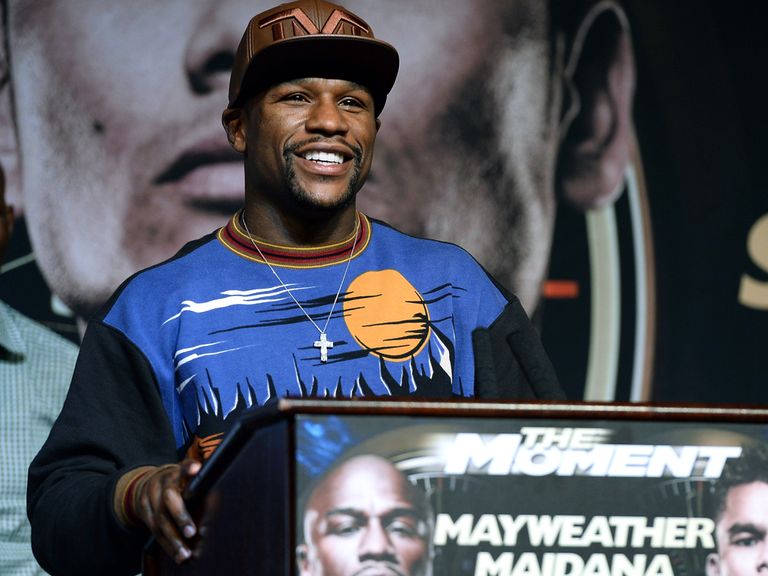 Floyd Mayweather Jr. speaks at the MGM Grand Hotel