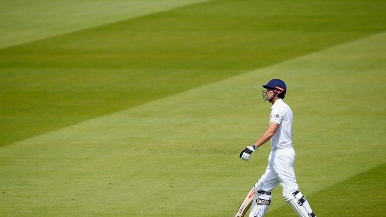 Alastair Cook trudges off after scoring just 17 in his first knock against Sri Lanka