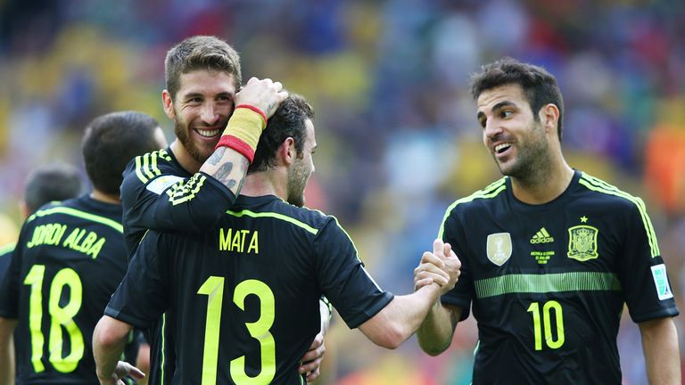 Spain: Mata congratulated after scoring third goal of the game