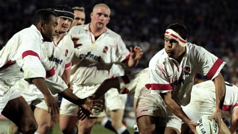 Spencer Brown prepares to receive a pass from Richard Pool-Jones against Australia