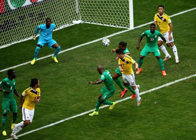 James Rodriguez of Colombia opened the scoring with a header