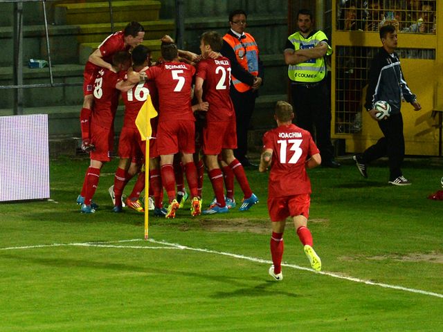 Maxime Chanot of Luxembourg celebrates their equaliser