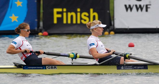 Helen Glover and Polly Swann on their way to a gold medal