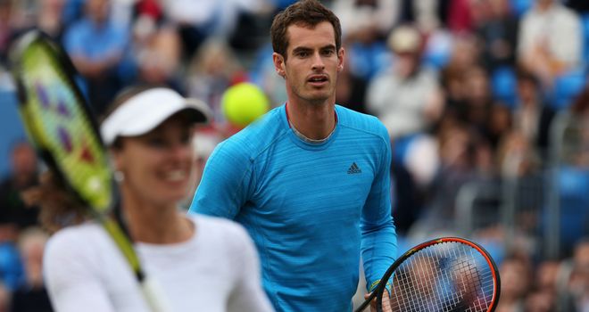 Andy Murray and Martina Hingis play in a 'Rally for Bally' charity event at Queen's Club