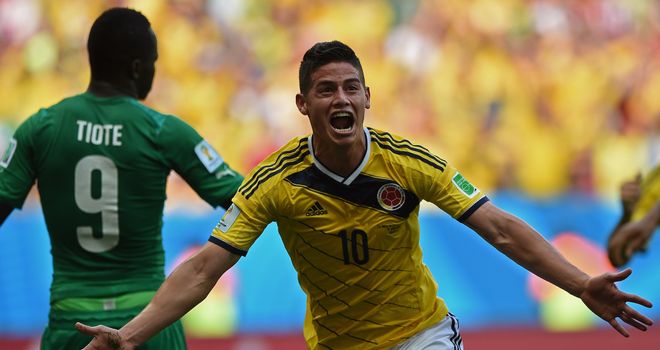 James Rodriguez: Celebrates scoring Colombia's opener
