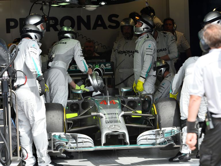 Lewis Hamilton's car is returned to the Mercedes garage