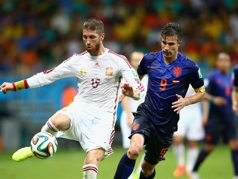 Sergio Ramos (left): Struggled to cope with Dutch forwards