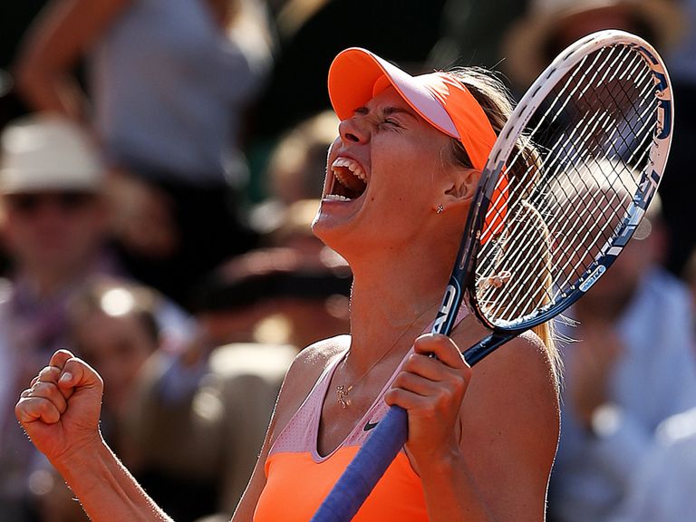 Maria Sharapova celebrates victory over Eugenie Bouchard